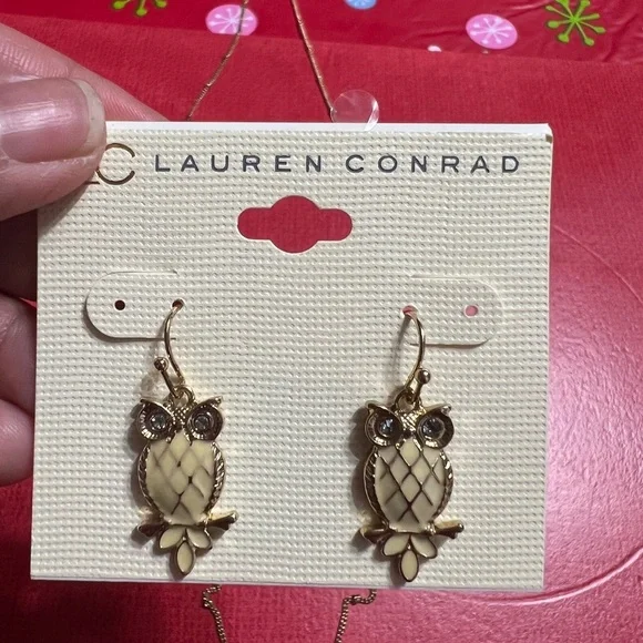 Bundle of LC Lauren Conrad Owl Earrings and Feather Necklace - Picture 2 of 5